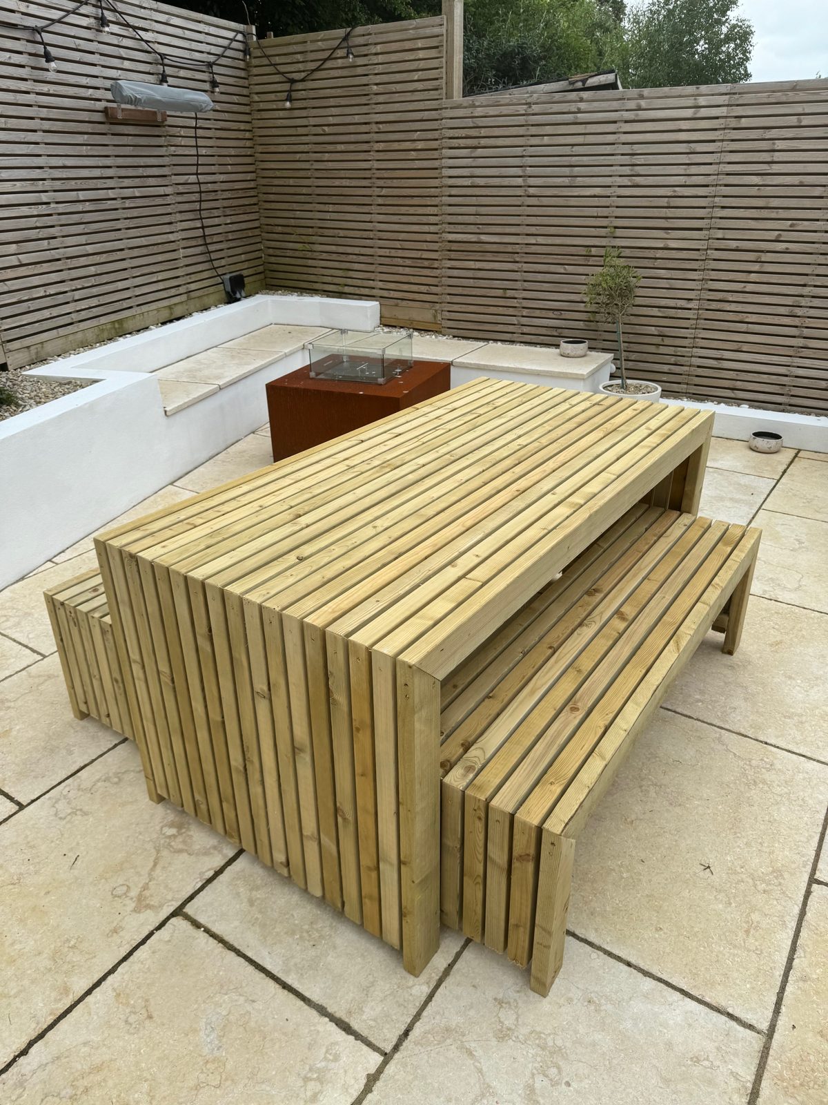 Slated 6 Seater Table & Benches — handmade timber