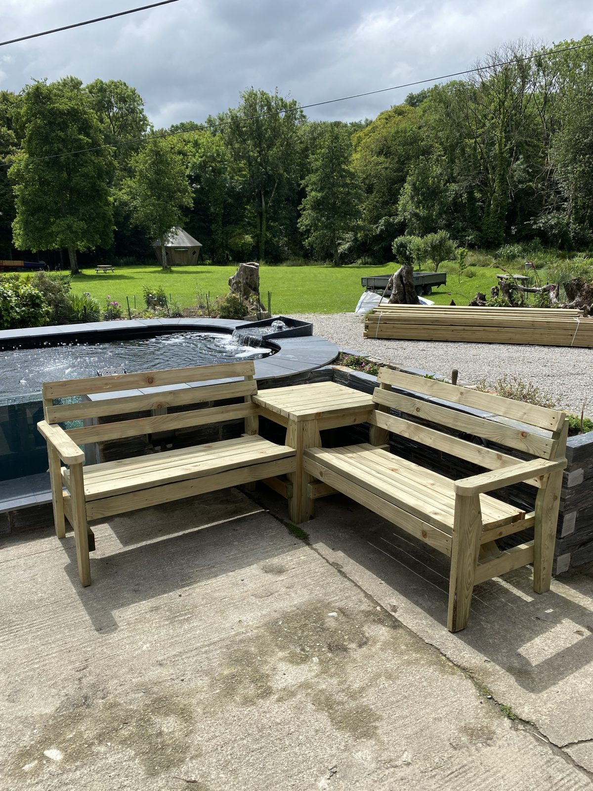 Corner Bench with Table — handmade timber